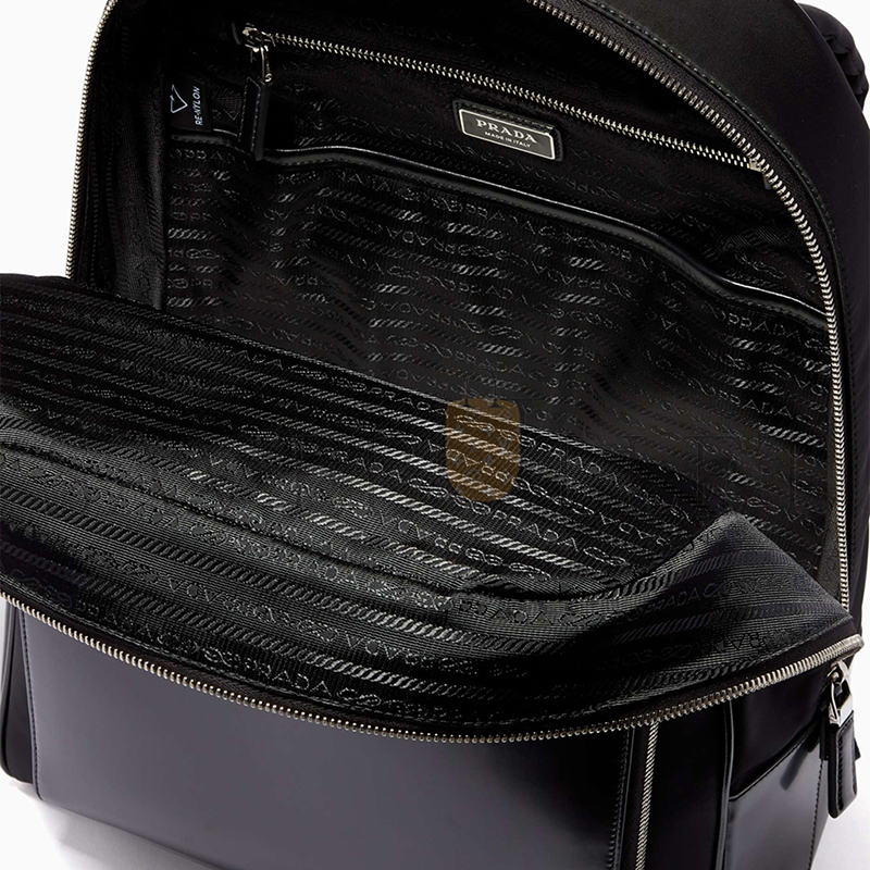 Pra*a triangle logo backpack in re-nylon & leather 1bz005 (43*30*13cm)